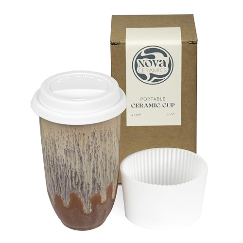 Image of NOVA CERAMICS Travel Coffee Cup- Travel Coffee Tumbler - On the Go Coffee Mug - Microwave & Dishwasher Safe Green CoffeeTumbler - Gifts For Women Men Him Her - 16oz - Jupiter