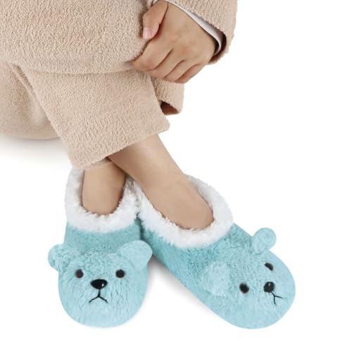 Image of Snoozies Slipper Socks Animal Furry - Cozy, Foldable Slippers for Women, Non Slip Socks for Travel & Indoors