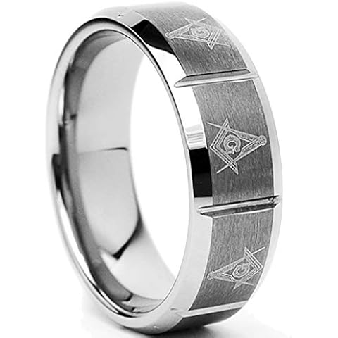 Bonndorf Tungsten Carbide Men's Laser Etched Masonic Ring, 8mm Comfort Fit, Size 9 Cover