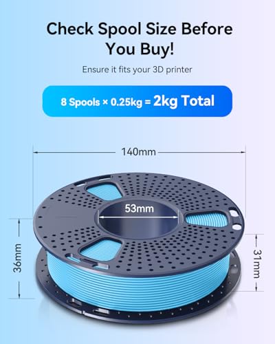 Image of JAYO PLA 3D Printer Filament Bundle 2KG, 1.75mm Dimensional Accuracy + /- 0.02mm, 8 Pack 0.25kg Spool (Sky Blue, Cherry Red, Sunny Orange, Sakura Pink, Chocolate, Olive Green, Mint Green, Lemon Yellow)
