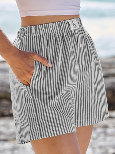 Image of ANRABESS Boxer Shorts for Women Gingham Pajama 2026 Summer Casual Lounge Sleep Plaid Shorts Y2K Beach Bottoms