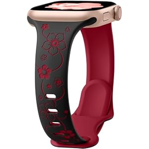 Lerobo Slim Thin Two-Tone Compatible with Apple Watch Band 40mm 38mm 41mm 42mm 44mm 45mm 46mm 49mm for Women- Soft Cute Flower/Heart Engraved Sport Band for iWatch Series 11 10 9 8 7 6 5 4 3