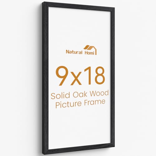 Image of 9x18 Picture Frame Oak Wood,9 inchx18 inchBlack Color Wooden Frames with Tempered Glass,18x9 inch Wall Gallery Poster Frame with No Mat,9 by 18 Frames Horizontal and Vertical for Wall Mounting