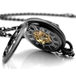 Unendlich U Vintage Retro Handaufzug Mechanische Taschenuhr 6 Blütenblätter Hohle Skelett Kettenuhr Pullover Halskette Schwarz – Bild 4