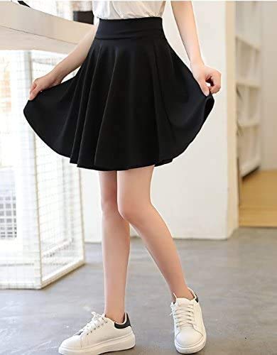 FRAULEIN Girl's/Women's Classic Stretchy All Time Trendy Striped Solid Skater Skirts with Attached Inner Shorts (S, Black) - Image 4 thumbnail