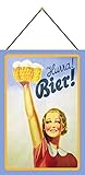 FS Nostalgie Hurra Bier ! Blechschild Schild gewölbt Metal Sign 20 x 30 cm mit Kordel