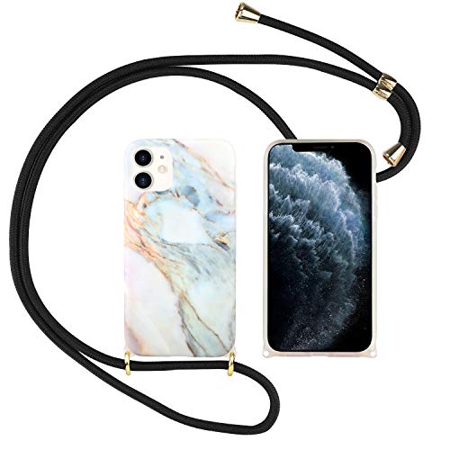 Funda con Cuerda para iPhone XR, Carcasa Mármol Brillante TPU Suave Silicona Case con Correa Colgante Ajustable Collar Correa de Cuello Cadena Cordón Anti-Choque, Mármol 6