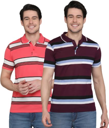 Image of INKKR Striped Men's Polo Neck T-Shirt Combo