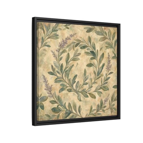 Toile canvas antique sage avec cadre noir premium 1.25 pouce 50x50 cm