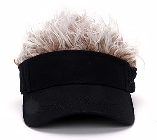 Image of Mens Visor with Hair Fake Hat with Hair for Men Funny Golf Hats Wig Hat Spiked Adjustable Baseball Cap
