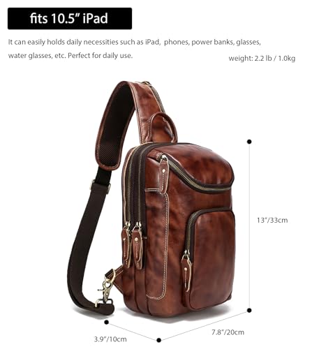LANNSYNE Vintage Full Grain Leather Sling Bag Crossbody Chest Daypack And Travel Passport Long Wallet for Men/Women RFID Blocking4