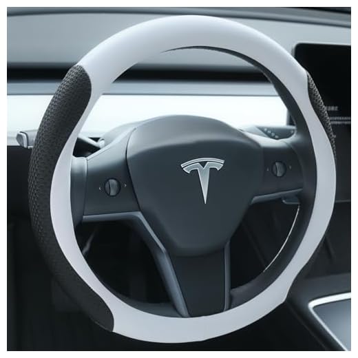 Uxcer Premium Leather Steering Wheel Cover for Tesla Model 3/Y 2016-2025 2026 Juniper/Highland, Non-Slip Breathable Tesla Model 3/Y Steering Wheel Protector, White