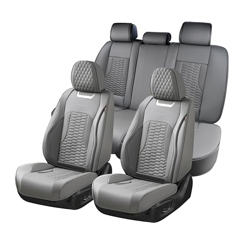 Coverado Seat Covers Full Set, Luxury Leather Car Seat Covers, Waterproof Automotive Car Seat Covers Universal Fit for Most Sedans, SUVs, Pick-up Trucks(Gray)