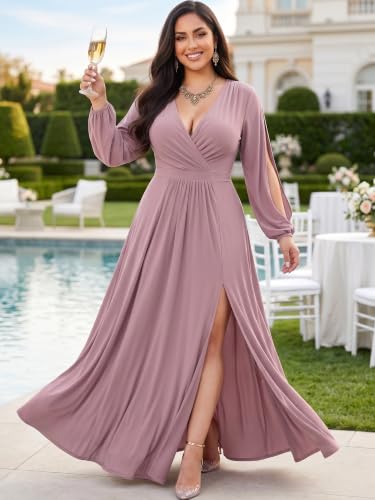Image of KOH KOH Womens Long Sleeve Sexy Slit Photoshoot Evening Fall Maxi Dress