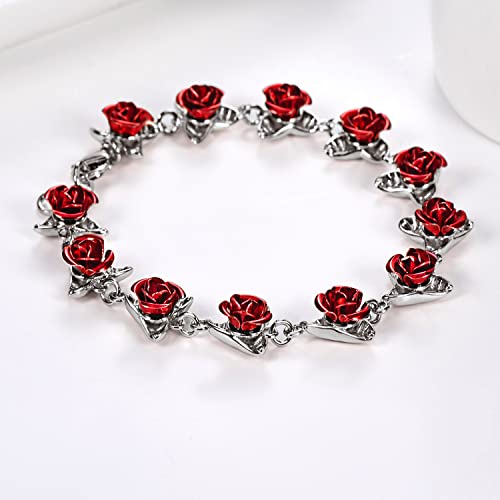 U7 Girls Flower Charm Bracelet Platinum Plated Chain Dozen Red Rose Floral Bracelets For Women #TOP3