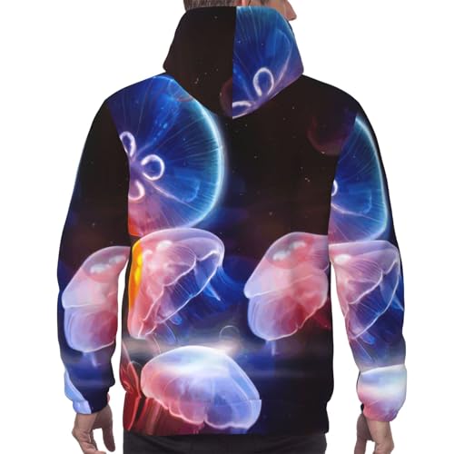 Sweat à capuche méduses imprimé multicolore avec cordon de serrage ajustable