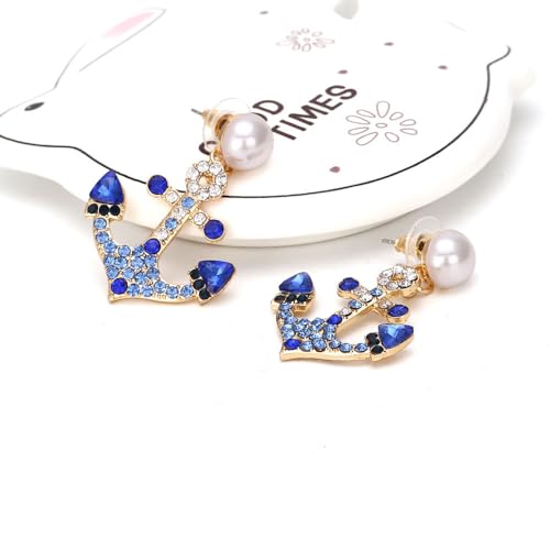 anchor earrings for women, set with diamond boat anchor retro geometric pearl earrings, designed specifically for fashionable women, suitable for - various holiday parties, jewelry gifts4