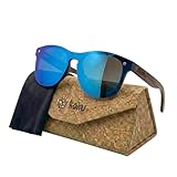 KOKU N8 Gafas de Sol Polarizadas - Colección Cool Vibe - Diseño Moderno para Hombre y Mujer con Protección UV400 (Azul Espejo - Patillas Madera)