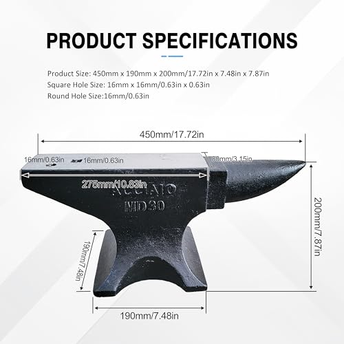 Dithoko Cast Iron Anvil, 66 Lbs Single Horn Anvil with Large Countertop, Stable Base, Round and Square Hole, High Hardness Rugged Horn Anvil for Bending, Shaping, Twisting - Thumbnail 7