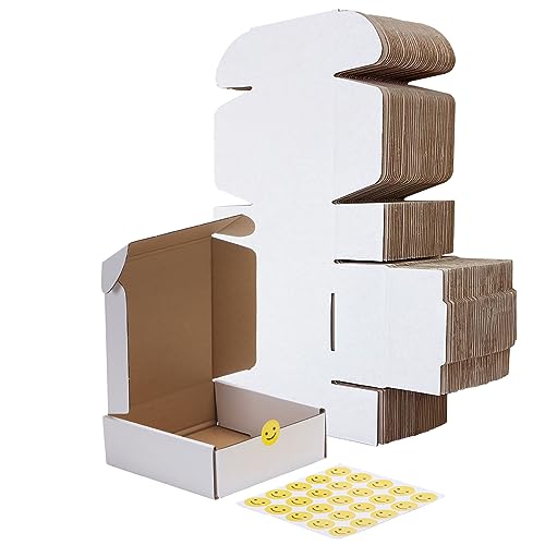 Image of RLAVBL 6x6x2 Small Shipping Boxes Set of 25, White Corrugated Cardboard Box for Packing, Mailing, Business