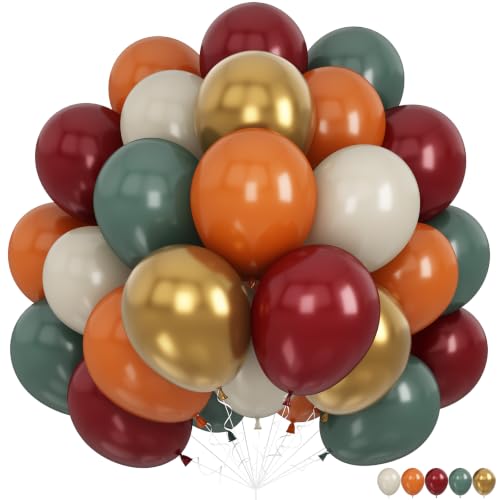 Image of Fall Balloons, 12 Inch Burnt Orange Burgundy Sage Green Gold Balloon | Terracotta Orange Maroon Sage Green Sand White Latex Balloons Metallic Gold Balloon for Fall Thanksgiving Friendsgiving Party