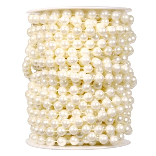 [47Feet] Pearl Beads Garland, 8MM 15.7 Yards Faux Pearl Beads String Roll Bulk for DIY Craft Wedding Party Christmas Tree Decoration