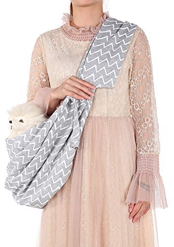 ChezAbbey Pet Dog Sling Carrier Hand Free Reversible Pet Papoose Bag Soft Pouch and Tote Design Adjustable Outdoor Travel Sling Bag Carrier for Dogs Cats Double Sides Plaid + Gray