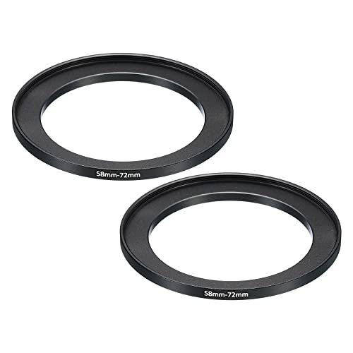 Image of PATIKIL 58mm-72mm Metal Step Up Ring, 2 Pack Camera Lens Filter Adapter Ring Aluminum Filter Adapter Ring for Camera Lenses Hood, Black