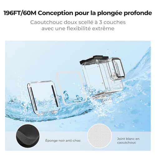 Boîtier étanche 60M pour GoPro Hero 13 12 11 10 9 Coque de Plongée