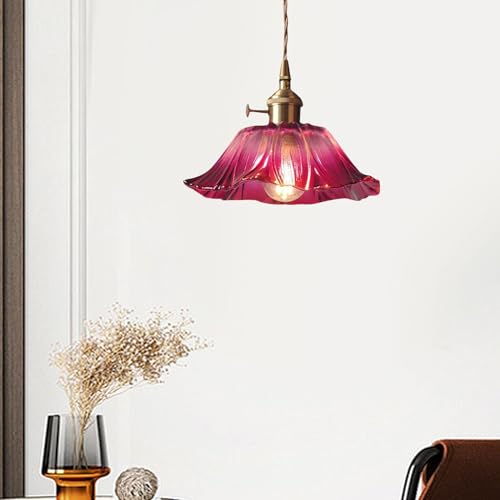 Lámpara colgante de cristal morado con flores y con interruptor 4