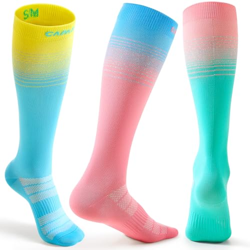 CAMBIVO Medias de Compresión Mujer Hombre 3Pares, Calcetines Compresion 15-20mmHg, Transpirables Calcetines Largos, Compression Socks para Deporte, Running, Ciclismo, Viajar en Avión, Enfermera, Moda