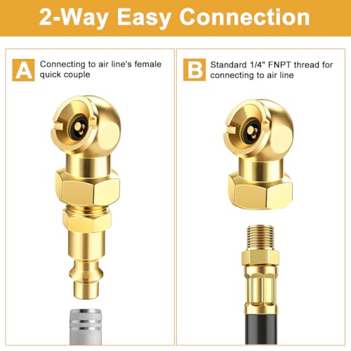Image of STHIRA 1 /4 inch NPT Tire Inflator Chuck 90 Degree Brass Air Compressor Adapter 300PSI Max Lock-On Air Hose Fitting Pneumatic Quick Connect Tire Car Air Pump Accessory Car Tyre Inflator Tool
