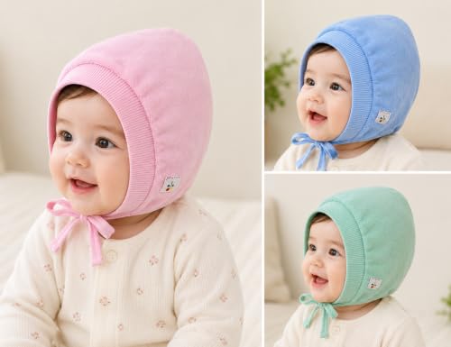 Image of New Born Baby Girls & Boys Hosiery Cotton Double Layer Knot Caps Set Infant Hat Toppi Unisex Baby Kan Topi Pack of 3