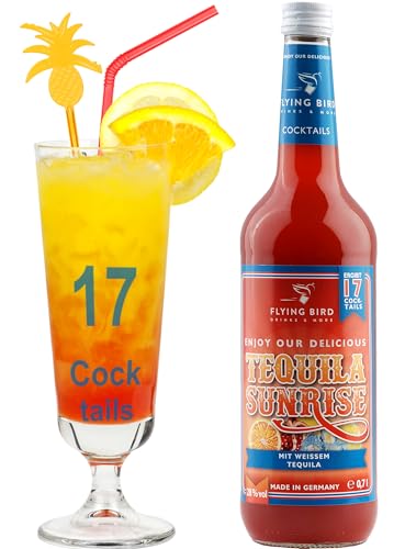 Flying Bird Tequila Sunrise für 17 Cocktails | 0,7l Flasche mit allen Zutaten | mit Orangensaft auffüllen, fertig
