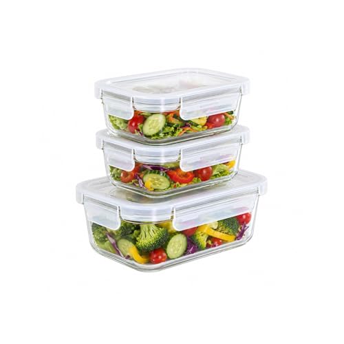 Image of Essentia Glass Lunch Box Borosilicate Container with Leakproof 4-Way Lock Lid, Removable Silicone Gasket, Microwave & Freeze Safe, Dishwasher Safe (2x370ml + 1x640ml)