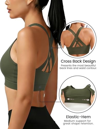 Image of Buauty Sports Bra for Women, Criss Cross Back Medium Support Workout Bras with Removable Cups for Yoga Running Gym