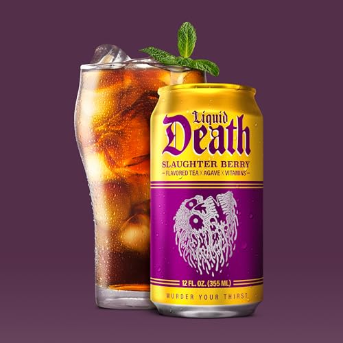 image for Liquid Death, Slaughter Berry Iced Tea, 12-Pack (12 oz Cans), Raspberr