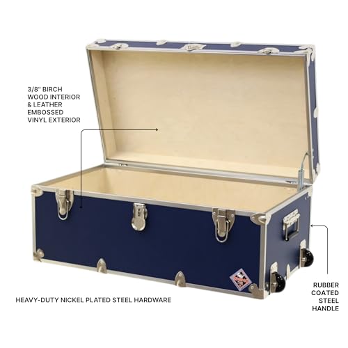Image of Rhino Trunk & Case Large Essential Trunk With Wheels 32 inchx18 inchx14 inch, 1000+ lbs Capacity - Many Colors. Strong, USA Made Summer Camp Footlocker, and Secure College Dorm Storage Chest