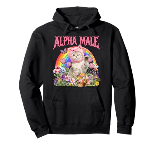 Alpha Male Funny Cat Kitten Rainbow Floral Cats Pullover Hoodie