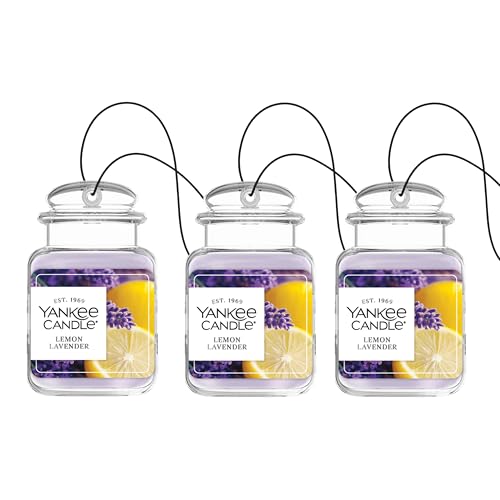 Image of Yankee Candle Classic Paper Car Jar Air Freshener, Hanging Car Freshener, Long Lasting Car Fragrance, Lemon Lavender (Pack of 3)