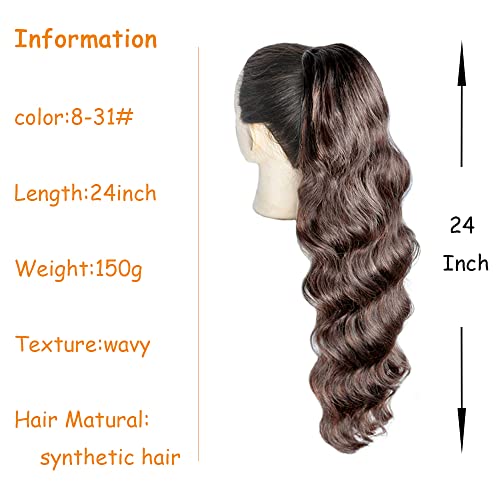 Kethbe 24 Inch Drawstring Ponytail Hair Extension Synthetic Heat Resistant Wrap Around Curly Wavy Long Body Wave Ponytail Hairpieces For Women (8-31#) #TOP1