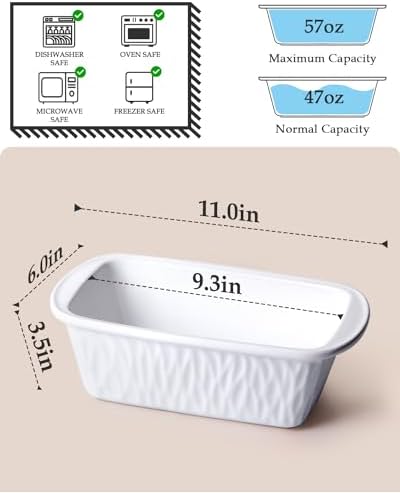 NUTRIUPS 9 x 6 Inch Rectangular Ceramic Loaf Pan for Baking Bread (White) - Thumbnail 5