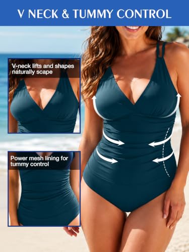 Image of KI LAPHEE One Piece Swimsuits for Women Tummy Control Bathing Suits Sexy Criss Cross Back Swimwear