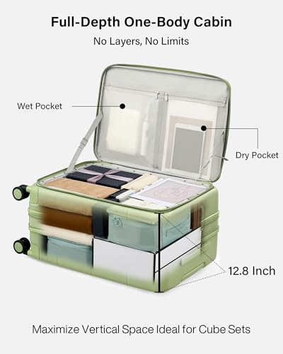 Image of Hanke Hardside Expandable Checked Luggage, 24 Inch Top Opening Trunk Luggages with Spinner Wheels, All-PC Hard Shell Suitcase, Lightweight TSA Checked-Medium(Bamboo Green, 83L)