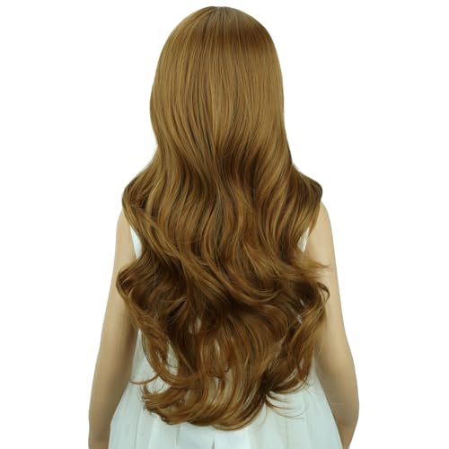 Image of Child Ash Blonde Wig Girls Long Ash Blonde Wavy Curly Wig Long Middle Part Wigs for Kids Heat Resistant Synthetic Wigs with Cap