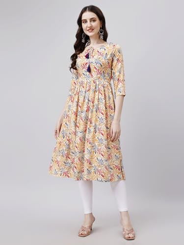 Image of OBF Women's Rayon Printed Anarkali Kurti Multicolour