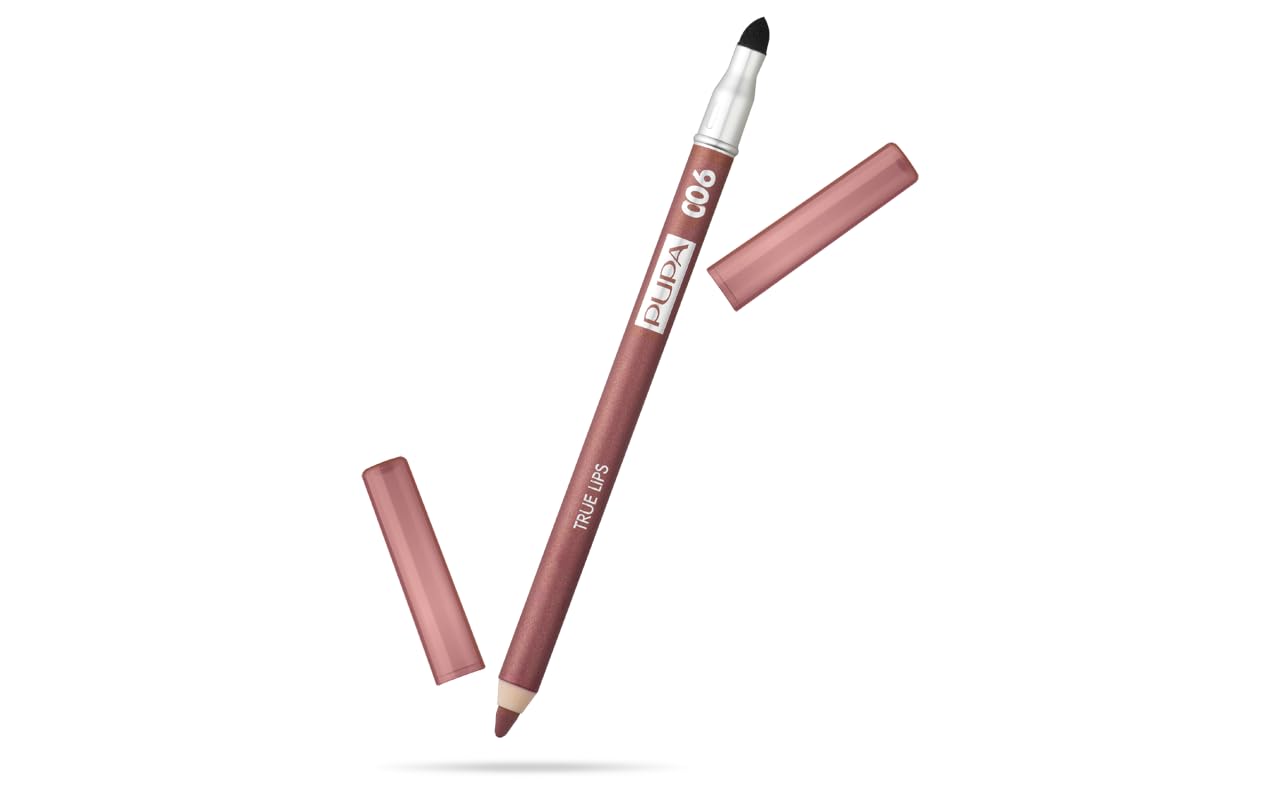 Pupa Milano True Lips Blendable Lip Contour Pencil - Dual-Ended Matte Lining Color and Brush - Creamy, Hydrating, High Pigment, Smudge Proof Formula - Paraben Free - 006 Brown Red - 0.042 oz