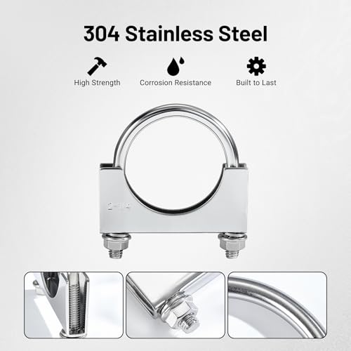 Image of EVIL ENERGY 2.25 inch Heavy Duty U Bolt Exhaust Clamp, 2 1 /4 Inch Stainless Steel U Muffler Clamps, Saddle Style, 2PCS