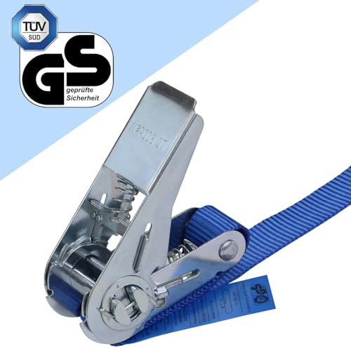 Spanngurt mit Ratsche Zurrgurt 4er Set Ratschengurt DIN EN 12195-2 blau 4 m oder 6 m, 25 mm breit - belastbar bis 800 kg, 4er Pack 2.5 cm x 4 m