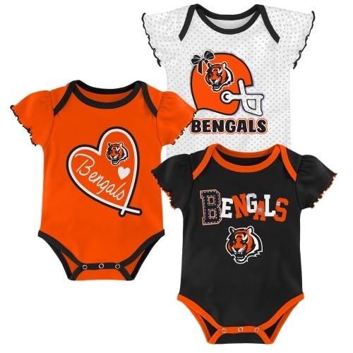 Outerstuff NFL Cincinnati Bengals Newborn Baby and Infant Short Sleeve Bodysuit 3-Pack, 12 Months
